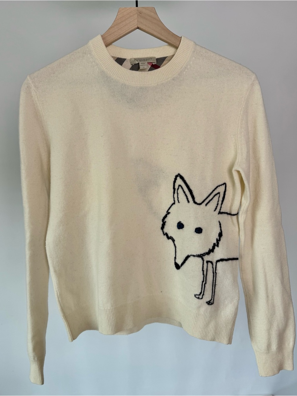 Burberry Brit Fox Intarsia Wool Cashmere Sweater Cream Size M